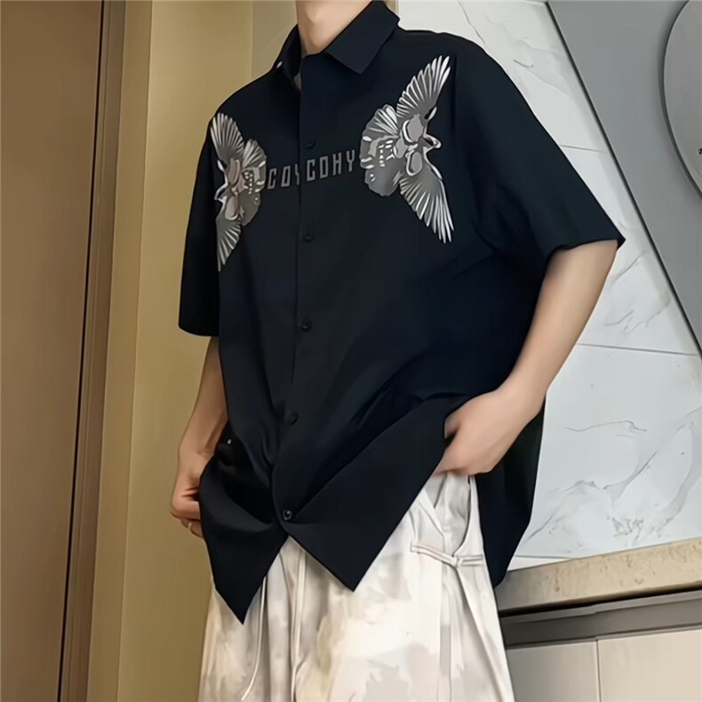 2025夏装飞鹰印花短袖衬衫男夏季宽松休闲半袖衬衣 CS608-特P40图片