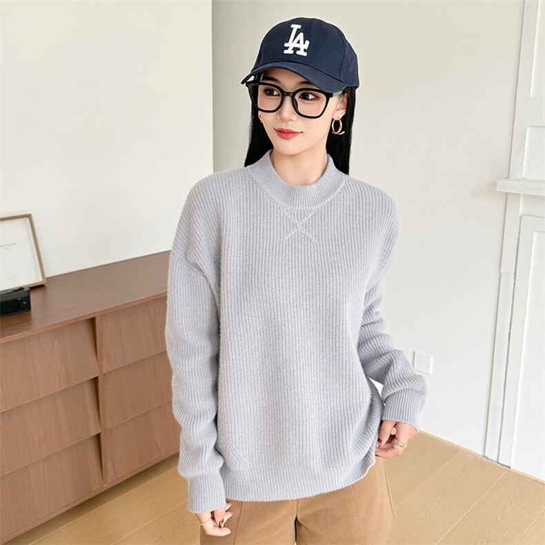 2025年秋季新款百搭圆领女士套头衫，女装针织衫/毛衣，米哆哆羊绒