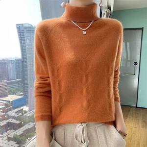 高翻领高级感山羊绒衫女纯色加厚针织毛衣羊毛衫宽松套头打底上衣图片