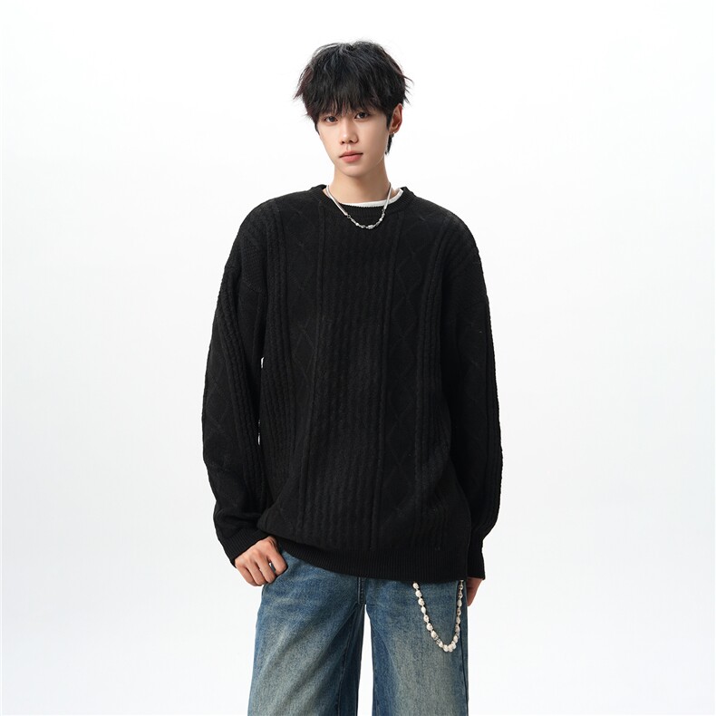 8XL-M圆领毛衣男秋冬季宽松慵懒套头麻花针织衫毛线衣MY19005P68，男装针织衫/毛衣，电商B312