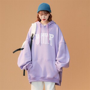 ！2024春装慵懒潮流韩版小众字母印花连帽卫衣 W270 P35控58图片