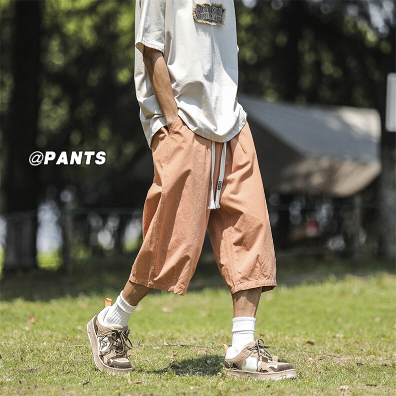 潮牌休闲宽松薄款短裤男士夏季七分裤凉感透气裤子-A921TP38控59,男装牛仔裤,电商B241