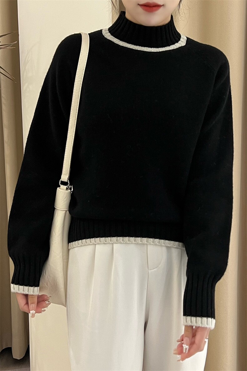 2024秋新款加厚羊毛半高领毛衣女宽松显瘦百搭针织衫,女装羊毛衫,臻纶羊绒