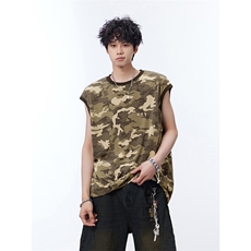 韩系街头复古感痞帅上衣机能风经典迷彩无袖T恤HY572TP28控48，男装T恤，电商A102B