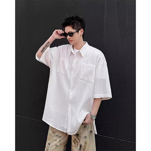 夏季新款衬衫短袖高级感青少年衬衣七分袖新中式外套7222 P40图片