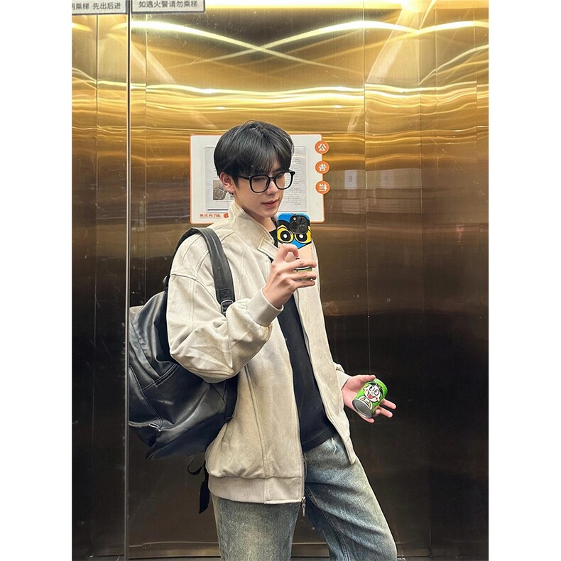 HY225-P70仿麂皮绒立领夹克男女潮牌情侣装春秋季休闲,男装夹克,电商B323A