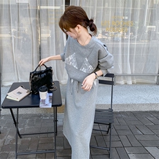韩版时尚蕾丝拼接圆领卫衣套装女2025春秋季新款显瘦半身裙两件套，女装套装/套裙，2C317