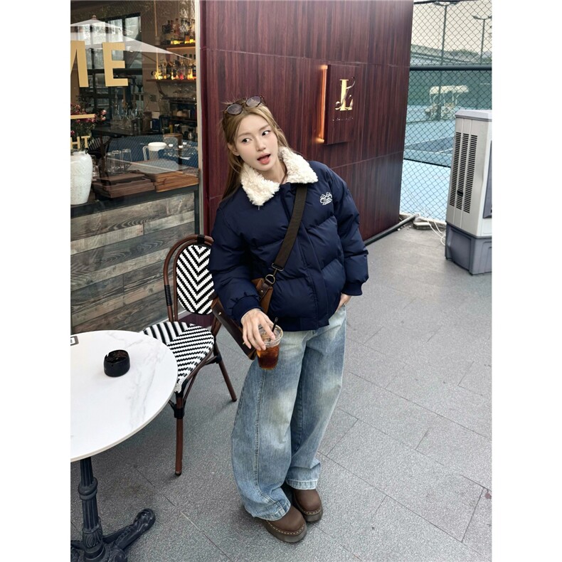 W603-P88美式复古宽松保暖加厚羊羔毛领棉服休闲拉链外套上衣,男装棉衣,星座911-1