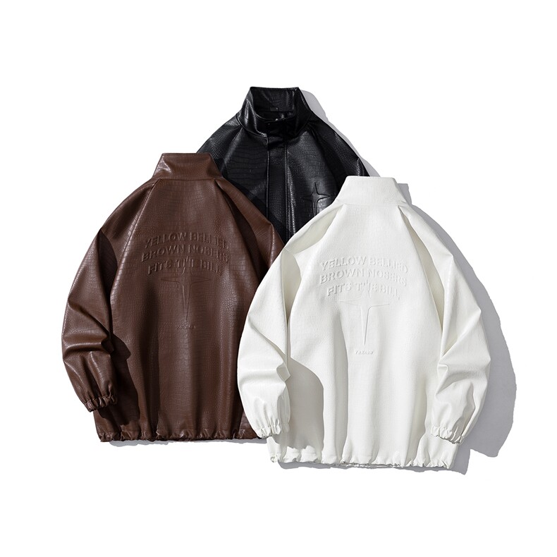 1白底鳄鱼纹钢印四芒星图案设计潮流大码夹克男JK77739P85控118，男装夹克，星座226-2