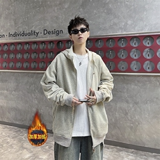 美式休闲雪花灰连帽卫衣插肩袖加绒拉链运动开衫外套男秋W61，男装卫衣，星座1116A-1（原606A）