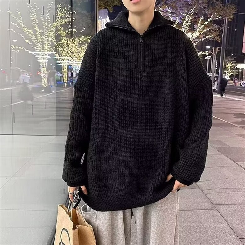 半开领拉链羊毛衫男套头翻领宽松慵懒风毛衣针织打底衫显瘦AM128,男装T恤,星座516A