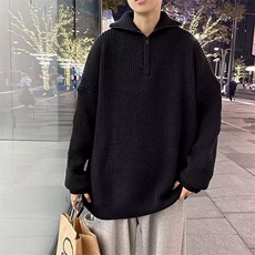 半开领拉链羊毛衫男套头翻领宽松慵懒风毛衣针织打底衫显瘦AM128，男装T恤，星座516A