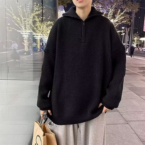 半开领拉链羊毛衫男套头翻领宽松慵懒风毛衣针织打底衫显瘦AM128图片