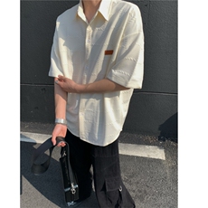 2026夏短袖格子衬衫大码男纹理提花衬衣薄外套CS580/特P35杏色，男装衬衫，电商A094