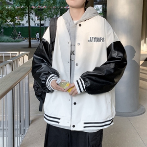 秋季外套潮牌ins美式棒球服皮衣休闲盐系韩版潮流夹克W1639-P58,盐系穿搭外套图片