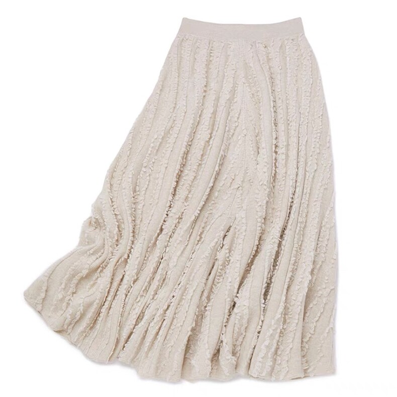 重磅手工毛絮抽条百褶35%羊绒半身裙，女装半身裙，以美红杉羊绒