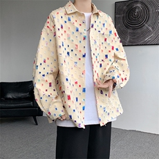 现货秋季特批50新款高品质破洞衬衫抖音品质CS7842-P50控78，男装衬衫，电商A059