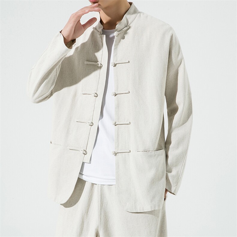 22601^中式复古盘扣唐装外套棉麻透气汉服夹克男宽松百搭休闲上衣，男装夹克，钱塘777(原3023)