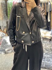 2022新款洋气英伦风配链子休闲皮衣外套，女装皮衣，L·H·X