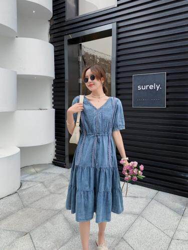 夏季新款拼蕾丝牛仔仙仙连衣裙，女装连衣裙，肆尔