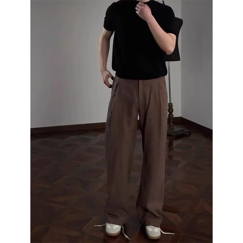W10204-P50网图现货潮流慵懒新款老钱风亚麻裤子流行日系直筒裤,男装休闲裤,星座1608