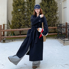 现货新款2B114P265K335长款秋冬双面羊绒大衣外套翻领配腰带百搭，女装双面呢大衣，网红馆