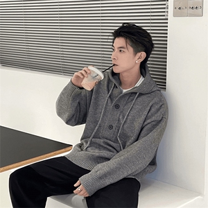 抖音得物保暖立领拉链针织外套秋冬宽松慵懒风纯色毛衣上衣AM047