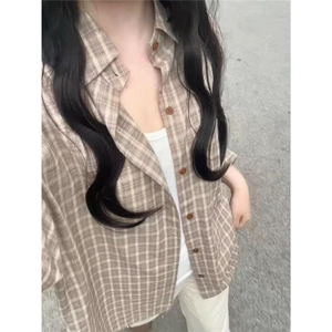 韩版复古格子衬衫女叠穿oversize宽松遮肉慵懒风防晒外穿开衫长袖图片