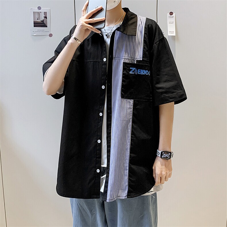 拼色条纹短袖衬衫-cs301-p35，男装衬衫，电商A020