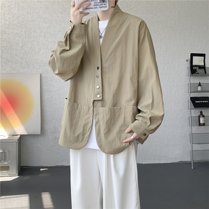 现货CS1161-p55新款高品质小众叠穿开衫大码衬衫上衣外套
