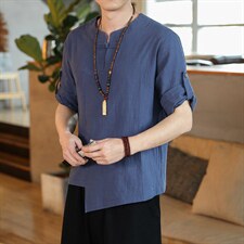 风夏盘扣宽松短袖休闲T恤男汉服大码七分袖上衣男M139P40，男装T恤，钱塘788(原4013)