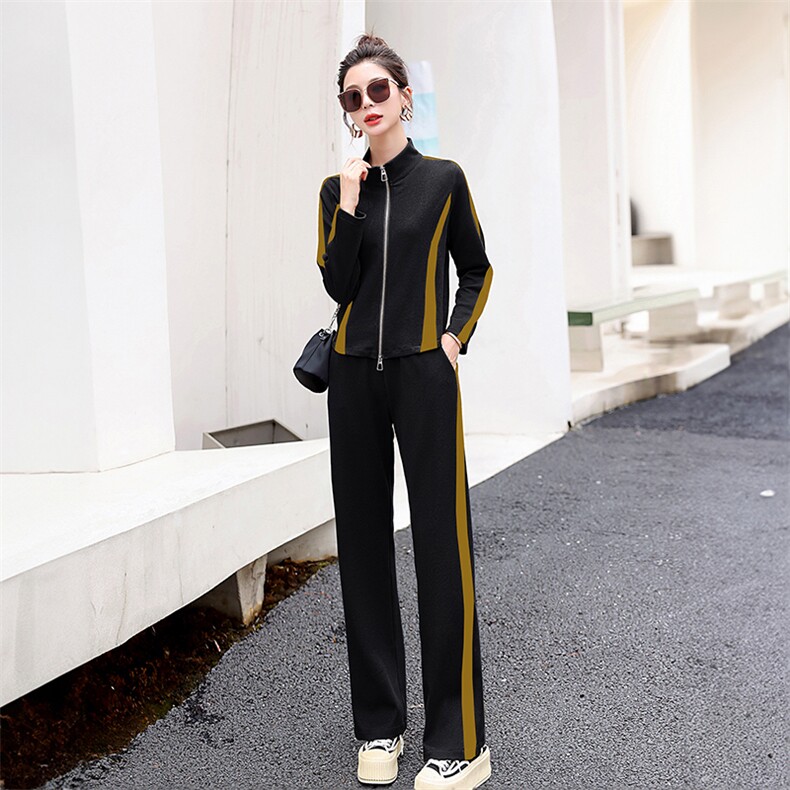 时尚休闲套装女2024年秋季运动舒适显瘦个性潮流两件套，女装套装/套裙，妙形