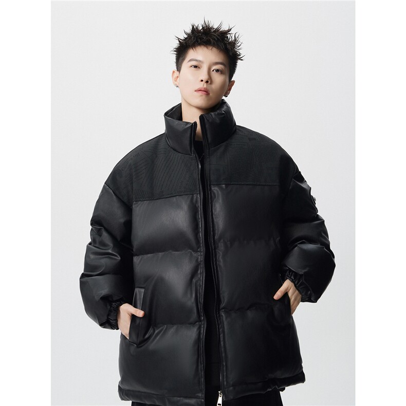 PU皮棉服冬季宽松港风棉衣立领冬装棉袄PM01-P115限168抖音控178,男装棉衣,电商B370