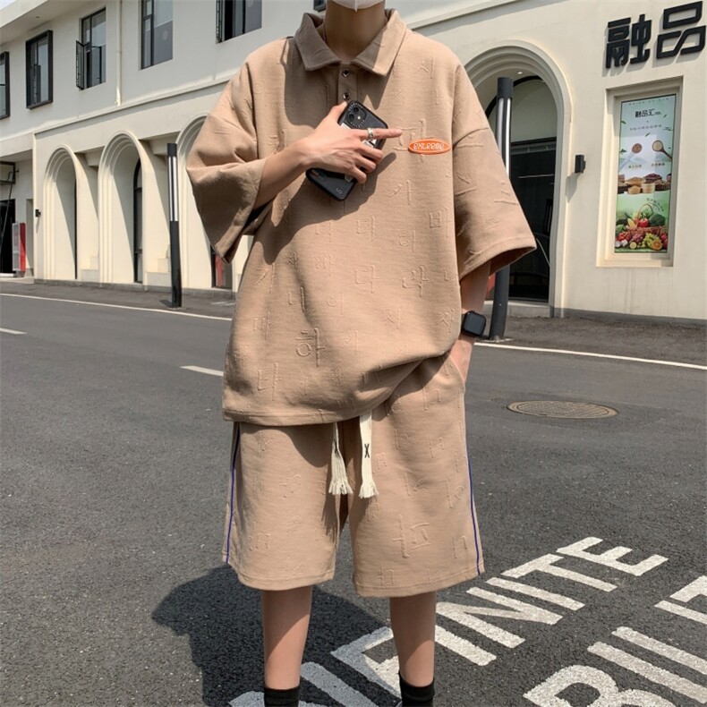新款夏季短袖polo衫套装港风吸汗凉爽宽松休闲运动男装TZ5906P70,男装休闲套装,电商A086