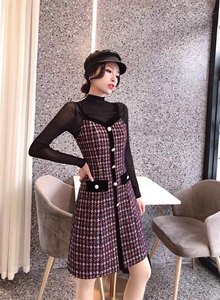 现货小香风真两件连衣裙图片