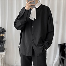 ins风韩版衬衣秋日系复古纯色翻领小领带长袖衬衫男女W1609-P35，男装衬衫，星座512-4