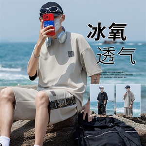 M-8XL大码胖男生假两件宽松运动短袖套装TZ02-P50,长得胖如何穿搭图片