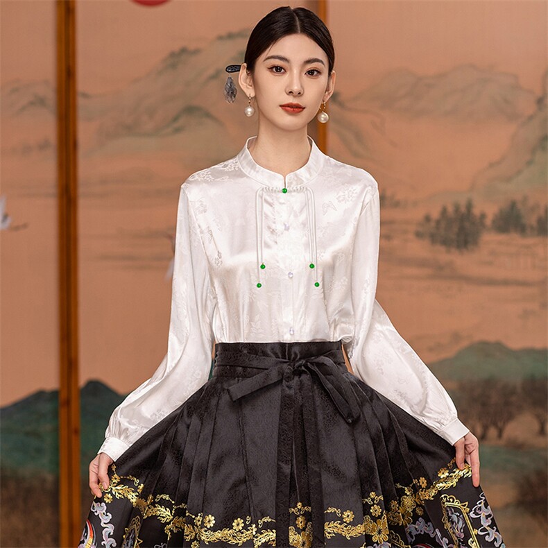 芷墨秋季新款复古通勤百搭衬衫外套新中式简约盘扣流苏显瘦上衣女,女装衬衫,芷墨服饰