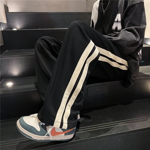 抽绳慵懒阔腿裤男秋款垂感休闲卫裤ins潮牌条纹运动长裤ZK45-p35图片