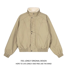 解构缉明线立领工装夹克秋冬加绒加厚廓形宽松棉服女B138-p110，男装夹克，星座910-1