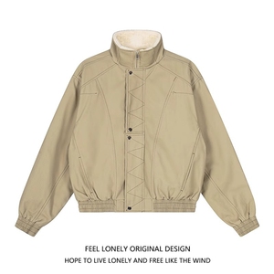解构缉明线立领工装夹克秋冬加绒加厚廓形宽松棉服女B138-p110