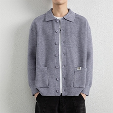 25875-特P62秋季时尚翻领毛衣开衫男针织衫纯色简约开衫外套，男装针织衫/毛衣，电商D310B