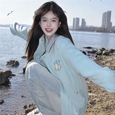 wx101-P70秋季浅蓝色小花刺绣外套女2025新款美式复古百搭，女装短外套，电商B323A