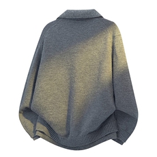 重磅北极绒假两件衬衫领毛衣美式高街复古休闲慵懒纯色翻领针织衫，男装针织衫/毛衣，电商A486