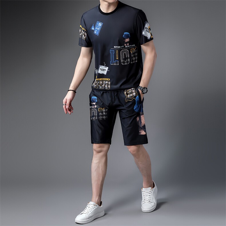 JG22-10男士2023年春夏季新款运动套装短袖短裤T恤卫裤二件套P125，男装休闲套装，电商B360