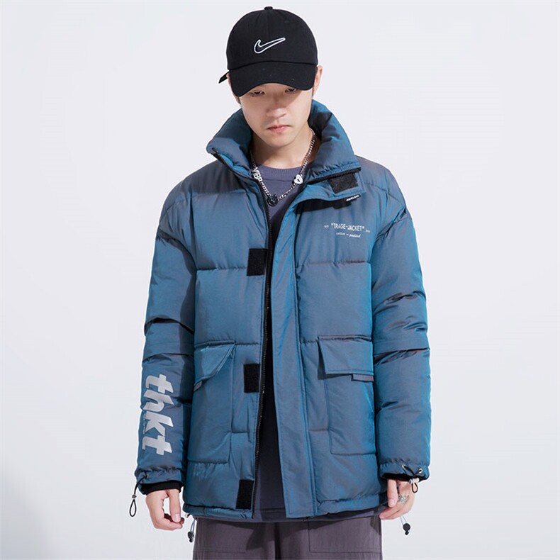 日系新款变色龙棉衣男亮面反光棉袄立领面包服棉服3367-P80控138,男装棉衣,星座207