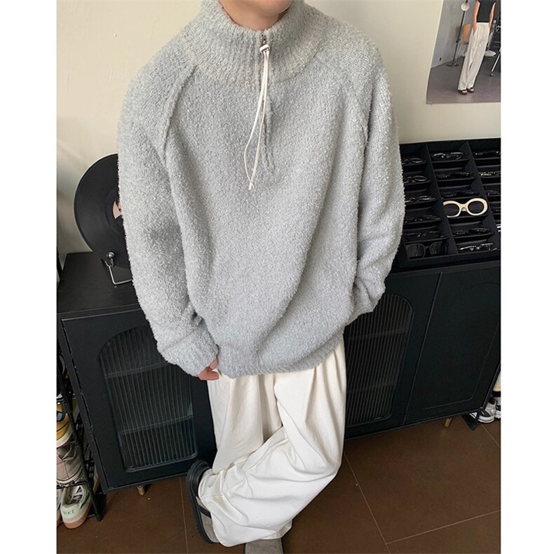 JY292-P59复古老钱风松弛感半拉链毛衣圈圈纱立领针织毛衫网图,男装针织衫/毛衣,星座1501-3