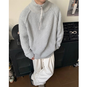 JY292-P59 复古老钱风松弛感半拉链毛衣圈圈纱立领针织毛衫  网图图片