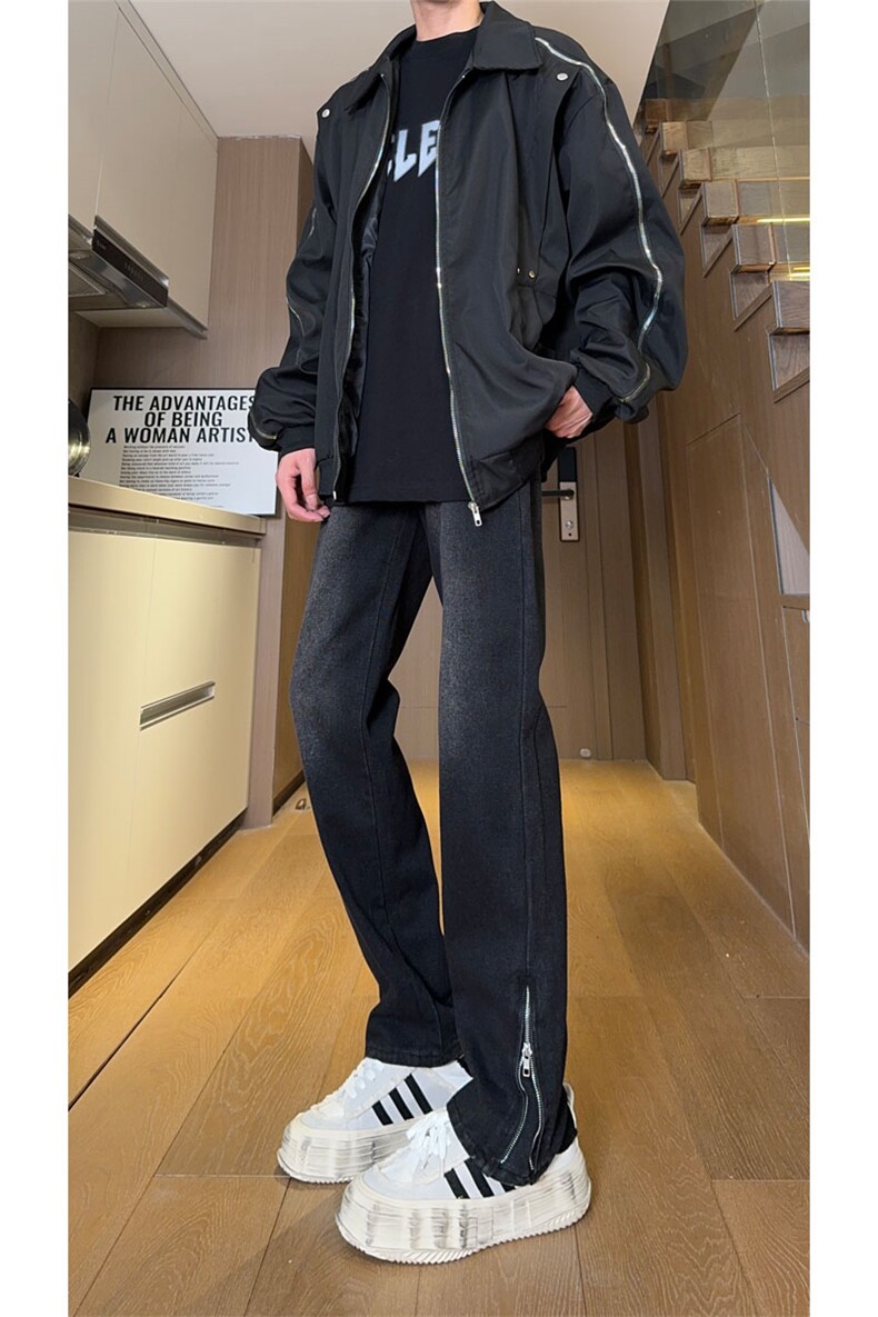 现货秋冬渐变拉链黑色直筒大码修身牛仔裤男K5804-K5805-P50,男装牛仔裤,星座205