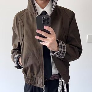 假两件复古翻领夹克男春秋高级感美式潮牌痞帅外套休闲宽松棒球服图片